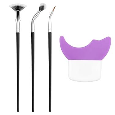 Imagem de Kit de 4 pincéis de cílios, pincéis de rímel com auxílio para aplicação de cílios, pincel de cílios recortado com ângulo dobrável, separador de pente, pincéis de maquiagem para cílios superiores e