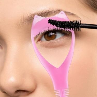 Imagem de Protetor de rímel de 3 peças, aplicador de cílios de plástico 3 em 1, ferramenta cosmética portátil à prova d'água para cílios