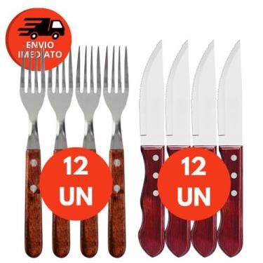 Imagem de Kit Talher Faca Jumbo Outback E Garfo Mesa Jogo Inox Com Cabo Madeira 