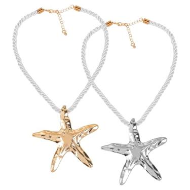 Imagem de Framendino, Pacote com 2 colares com pingente de estrela do mar, ouro, oceano, mar, vida marinha, corrente grande ajustável para mulheres, joias de praia