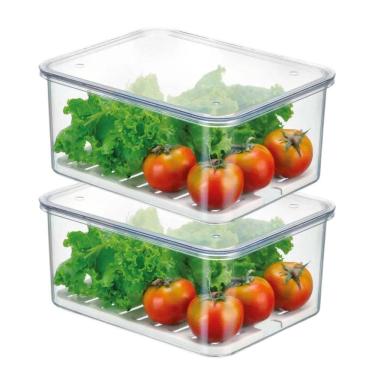 Imagem de Kit 2 Organizadores De Geladeira 2,7L Com Tampa Escorredor