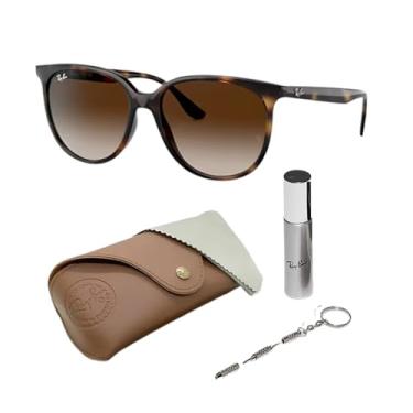 Imagem de Ray-Ban RB4378 Óculos de sol femininos quadrados com armação Havana polida com lentes marrom gradiente de 54 mm inclui um kit oficial de óculos