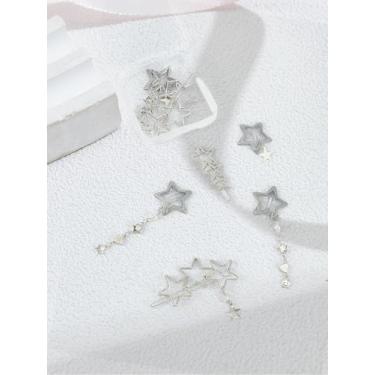 Imagem de 8 peças 4 estilo prata estrela grampos de cabelo, prata antiga e liga de platina jacaré, clipe de metal, acessórios de trava para festa de casamento, praia viagem