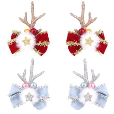 Imagem de 2un Grampos Cabelo de Chifres Rena, Grampos Cabelo Fofos Natal para Mulheres Inverno Natal Halloween Cosplay Acessório Fantasia(Estilo Glitter Estrela)