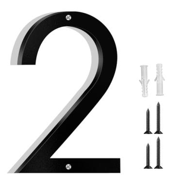 Imagem de Friendship Números de casa modernos de 30,5 cm para fora revestidos a ouro com números de endereço de metal flutuante placas para caixa de correio e placa residencial, preto (2)