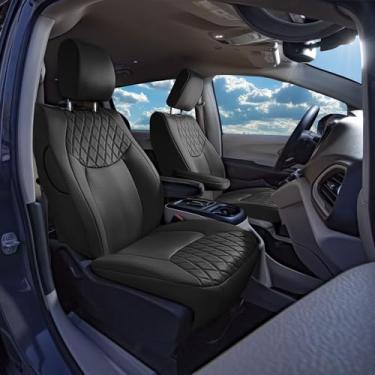 Imagem de FH Group Capas de assento de carro de ajuste personalizado feitas especificamente para Chrysler Pacifica 2021-2025 dianteiro - conjunto frontal (com DVD sem apoio de braço), neoprene Ultaflex, preto