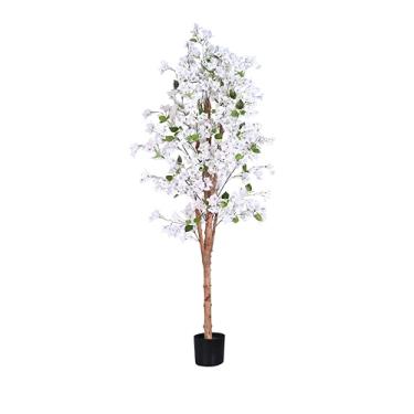 Imagem de Árvores artificiais realistas, buganvílias com troncos de madeira natural, buganvílias falsas de seda com flores brancas de seda, decoração interna para sala de estar, varanda, escritório (1,5 m)