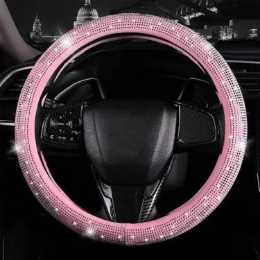 Imagem de Capa de volante de diamante brilhante, incrustada com diamantes de cristal brilhantes, capa protetora universal para volante de carro