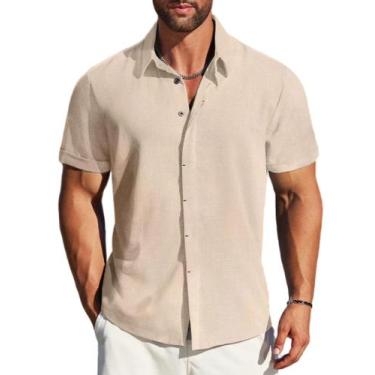 Imagem de Camisa MAPICK masculina casual com botões, manga curta, linho