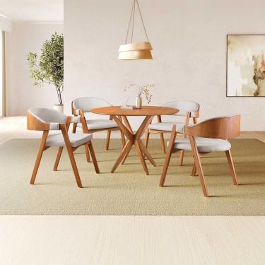 Imagem de Conjunto de Mesa Redonda 100cm com 4 Cadeiras Gaia Cinza/Freijó