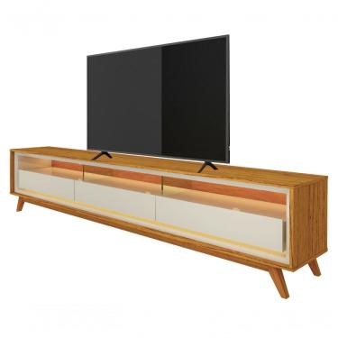 Imagem de Rack Para Tv 2.2 Retrô Com Led Requinte Naturale Com Off White - Gelius Móveis