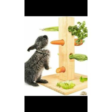 Imagem de Suporte de alimentos madeira pinus  para coelho - Acessórios  Pet do E