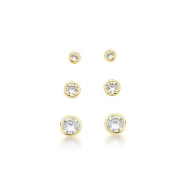 Imagem de Kit Trio De Brincos Ponto De Luz Banhado Ouro 18k