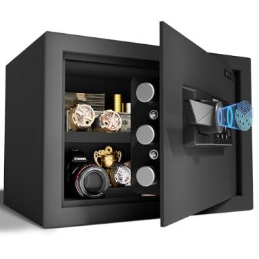 Imagem de Mutak Cofre Biométrico Smart Home Safe 1.0 Cub, Acesso Rápido Com Alça De Reconhecimento De Impressão Digital, Chaves, Teclado Digital E Porta Tipo C, Equipado Com Bolsa À Prova De Fogo E Sistema D