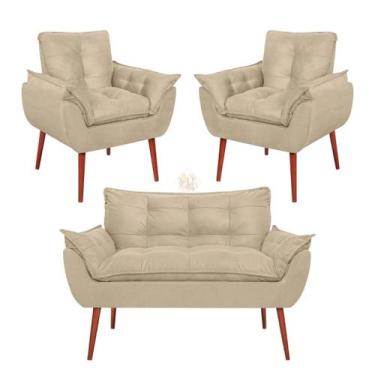 Imagem de Kit Namoradeira Decorativa 2 Poltronas Decorativas Vit Decor Suede Beg