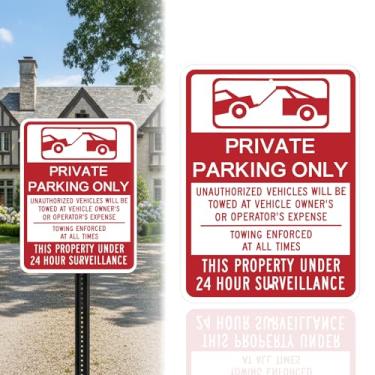 Imagem de Zonon Placa de estacionamento privado - placa de veículos não autorizados rebocados sem estacionamento, 45,7 cm x 61 cm Alumínio refletivo de grau de engenheiro 2 furos pré-perfurados