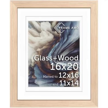 Imagem de Frame Amo Moldura de pôster de madeira maciça natural de 40,6 x 50,8 cm, multitapete branco para imagem de 28 x 30 x 30 cm, frente de vidro temperado, 3,8 cm de largura, 2,5 cm de espessura