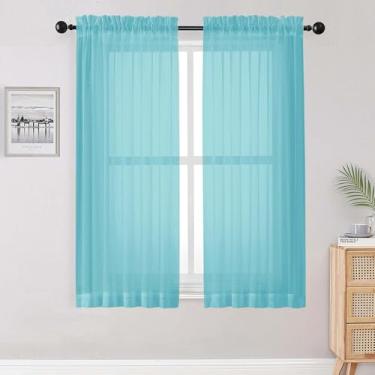 Imagem de OWENIE Cortinas aquáticas transparentes para quarto, sala de estar, 153 cm de comprimento, conjunto de 2 painéis, cortinas transparentes e macias modernas para sala de jantar, tratamentos de janela