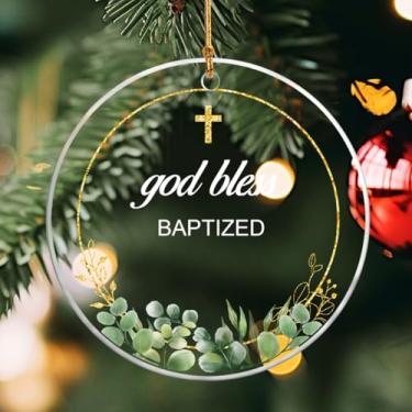 Imagem de Ornamento batizado de Deus Bless, presentes de batismo cristão para meninos, meninas e adultos, presente de batismo cruzado para bebê, afilhado, enfeites de Natal de batismo em acrílico, decorações