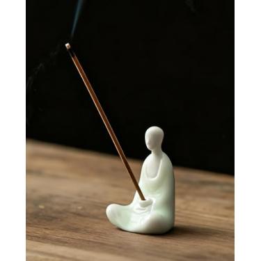 Imagem de TEAVOR Suporte de incenso zen – Estátua de Buda sem rosto de cerâmica, decoração de meditação zen para casa, escritório, ioga e presentes espirituais