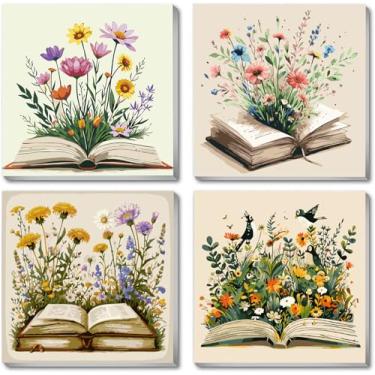 Imagem de Pacote com 4 tintas por números para adultos, kit de pintura de flores por números para adultos iniciantes, pintura DIY por números, kits de pintura em tela, arte, decoração de parede para casa, 25 x