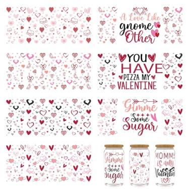 Imagem de Elewins Adesivos UV DTF - 8 folhas com citação dos namorados UV DTF envoltórios de copo para vidro de 473 ml, decalques DIY para copos, esfregar à prova d'água em transferências para artesanato