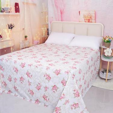 Imagem de Lençol de cima luxuoso, solteiro, tamanho GG, ultramacio, 100% algodão, lençol de cima com estampa floral, lavável na máquina