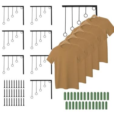 Imagem de LECEHIVO 8 peças de exibição de roupas com 27 parafusos, prateleiras de metal pretas montadas na parede, expositor de roupas de varejo com 5 anéis de pendurar para boutique, armário, loja, lavanderia