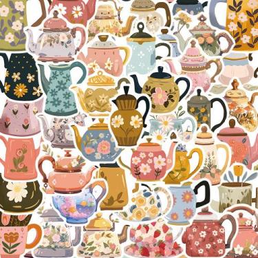 Imagem de Adesivos: bule floral, 50 peças de vinil fofo de desenho animado - yiw