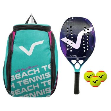Imagem de Kit Com Raquete Beach Tennis Shine 12K Carbon, 3 Bolas E 1 Mochila De Transporte Vg Plus-Unissex