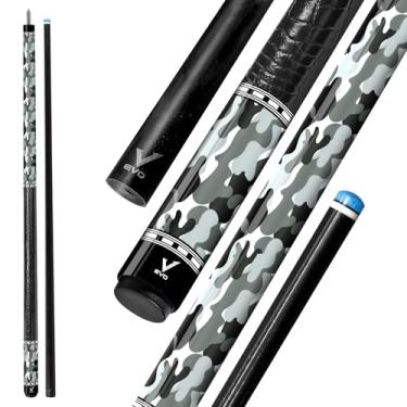 Imagem de Taco de sinuca EVO CAMO, bastão de sinuca profissional de baixa deflexão ponta de 12,5 mm, bastões de taco de bilhar para adultos com junta 3/8-10, extremidade composta de carbono, aderência de couro