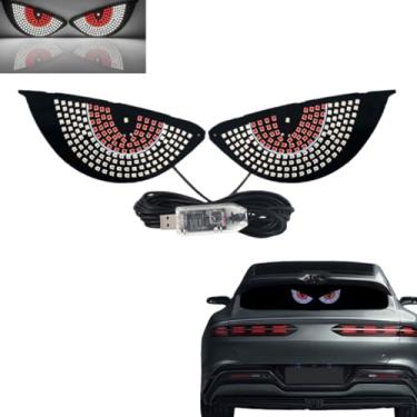 Imagem de 2 peças de olhos piscando diabo para decoração de para-brisa de carro, luz USB, olhos de demônio de carro, luz universal, Ojos LED para carros para carrinho de golfe, caminhão, motocicleta, SUV (16 x