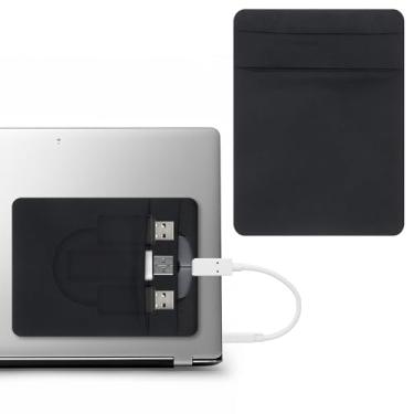 Imagem de Suporte de mouse fino para laptop, bolsas universais adesivas para mouse com adesivo reutilizável, bolsa de armazenamento de mouse para disco rígido portátil para computador, escritório, casa