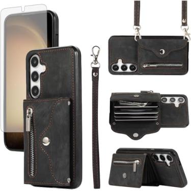 Imagem de Asuwish Capa de telefone para Samsung Galaxy S25 FE 5G capa carteira e protetor de tela de vidro temperado com alça transversal de pulso cordão suporte para cartão de crédito S 25 EF S25FE 25S 25FE