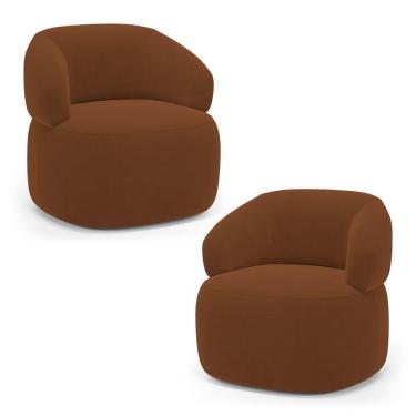 Imagem de Kit 02 Poltronas Orgânicas Giratória Living Glee Veludo Terracota - Abmaza