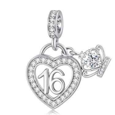Imagem de TCHYUN Happy Birthday Sweet 16 Charm Heart Cubic Zirconia Bead Compatível com Pulseira Pandora Feminina