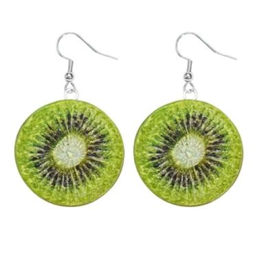 Imagem de Brincos de frutas de verão de resina - designs de maçã, pêssego, kiwi e melancia, joias leves e coloridas, Resina, Sem pedra preciosa