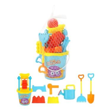 Imagem de Kit Praia Infantil Baldinho de Praia Happy Beach, 10 Peças, Conjunto de Brinquedos de Areia com Pá, Rastelo, Regador, Moldes Coloridos, Cor: AZUL