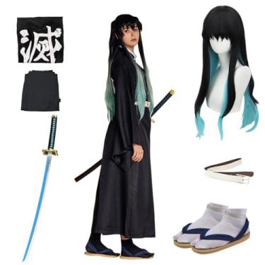 Imagem de OURUEPY Conjunto completo de fantasia masculina de cosplay de anime para festa TOURU, quimono, incluindo sapatos, peruca e espada