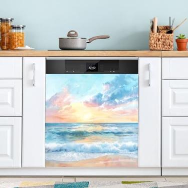 Imagem de SEHANY Capa magnética de máquina de lavar louça, estrela do mar, mar, praia, adesivos magnéticos decorativos antiarranhões para painel de geladeira e lava-louças, decoração personalizada de cozinha