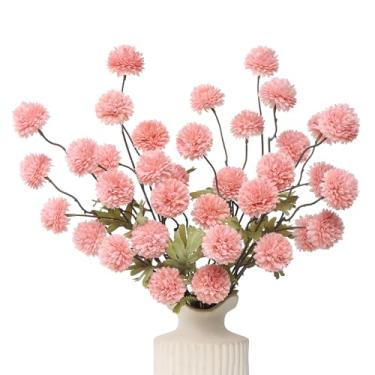 Imagem de DuHouse 6 peças de flores artificiais de seda sintética, mini bola de crisântemo de seda pequena com hastes para buquês faça-você-mesmo, vaso de mesa, decoração de cozinha (blush)