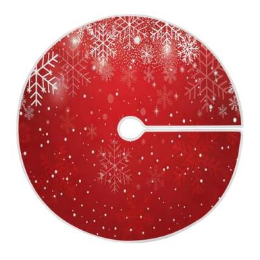 Imagem de ATTX Saia vermelha para árvore de Natal com flocos de neve de 90 cm, decoração festiva para festas de Natal e Ano Novo #168