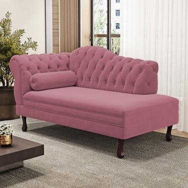Imagem de Divã Recamier Lavínia Clássico 120cm Capitonê Com Pés De Madeira Suede Rosa - Desk Design