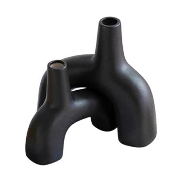 Imagem de Kuntesetty 2x Vaso de Cerâmica Vaso Minimalista Mesa Ornamento Plantas Recipiente de Flores Arranjo de Flores Vaso Decorativo para Lareira, Preto