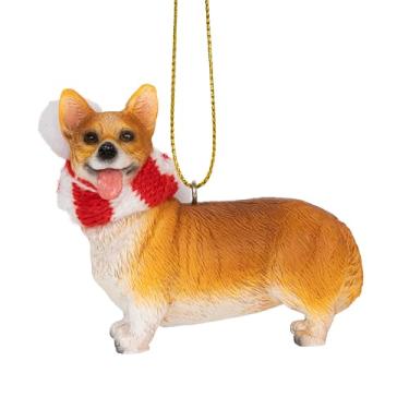 Imagem de Enfeite de árvore de Natal para cães Welsh Corgi Tan White com cachecol de bengala doce