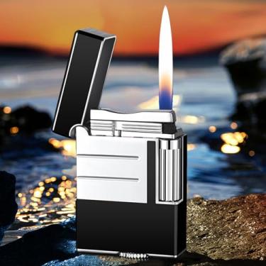 Imagem de Isqueiros a gás escovados clássicos, isqueiro de butano recarregado de liga de zinco, isqueiro fosco de roda lateral, acendedores de chama ajustáveis, para atividades ao ar livre, acampamento