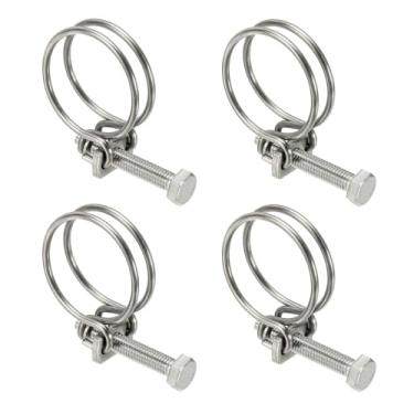 Imagem de HARFINGTON 4 peças de clipes de mangueira de fio duplo 34-38 mm 304 braçadeiras de tubo de fio ajustáveis de aço inoxidável 304 com parafuso M8 prendedor de junta de encanamento para lagoa de piscina