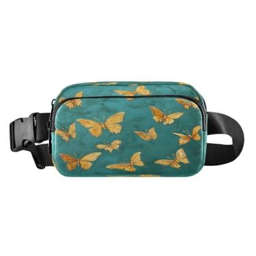 Imagem de CEBUGI Pochetes de caminhada para homens e mulheres, pochetes modernas com borboleta dourada resistente à água com cinto ajustável para treino, viagem, corrida