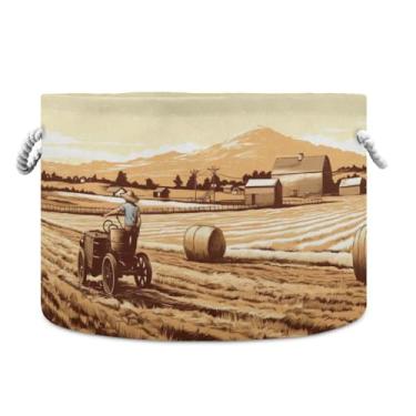 Imagem de WELLDAY Cesta de corda de algodão Farmland Cesta de lavanderia de bebê para sala de estar, lavanderia, berçário, travesseiros, decoração de casa