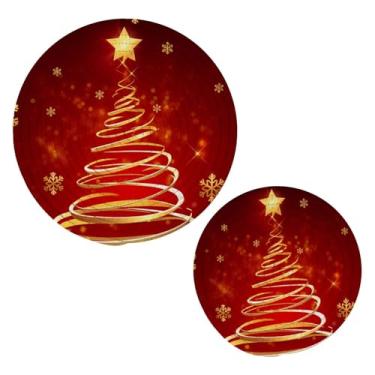 Imagem de Wassud Conjunto de trivet de árvore de Natal sonhador para pratos quentes, suportes redondos de algodão, almofadas quentes, porta-copos elegantes, decoração de cozinha e acessórios, 2 peças